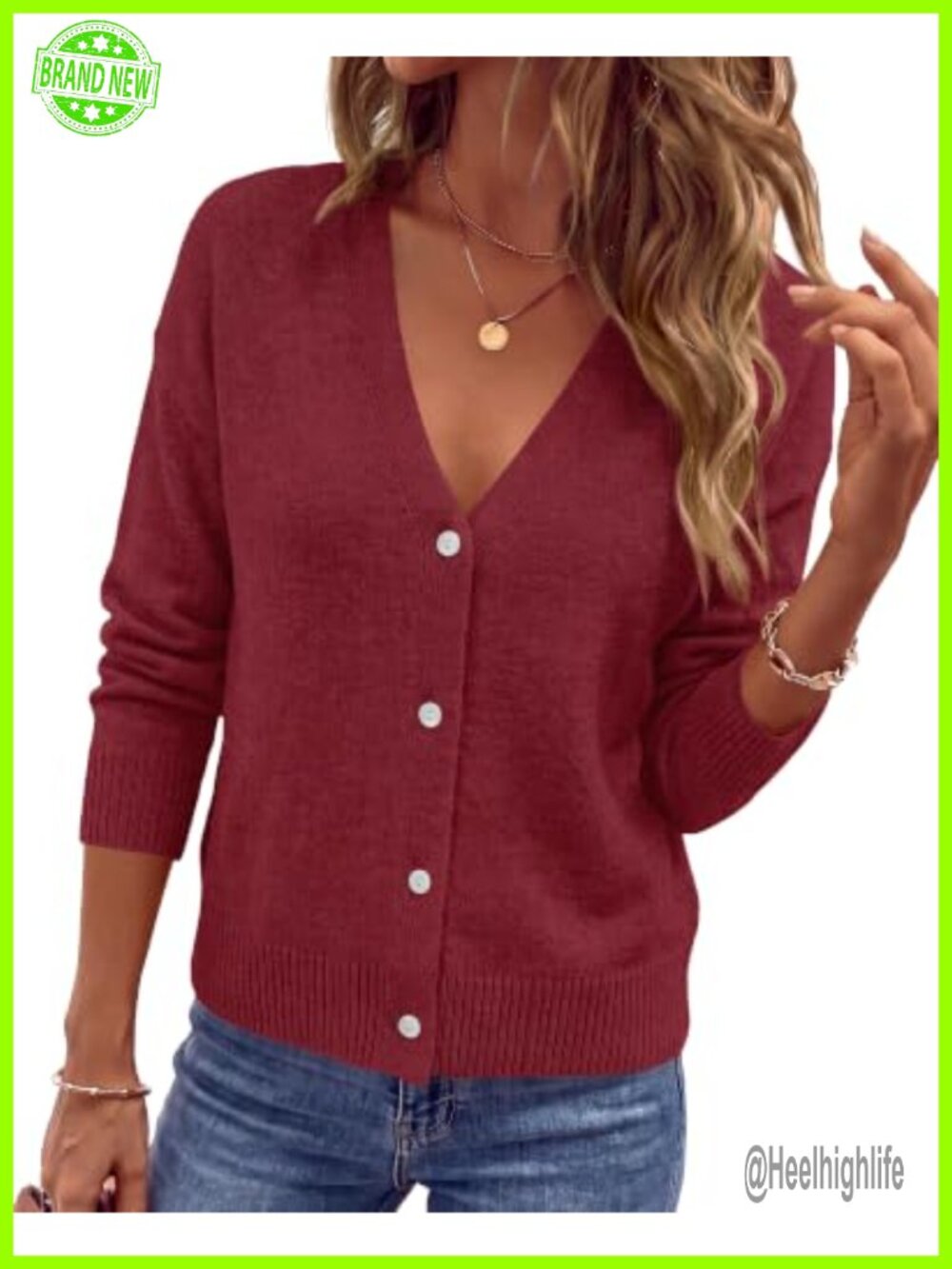 V Neck Button Down Lightweight Knit Cardigan Sweater